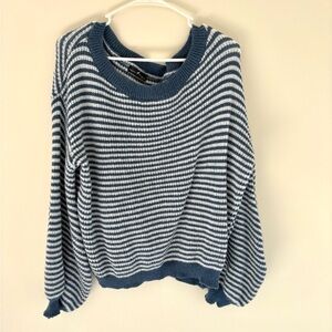 Off the Shoulder Women’s Striped Blue and White Slouchy Sweater